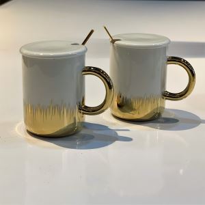 DekorArya Gold Yaldızlı Kapaklı Kupa Set 2li Mug